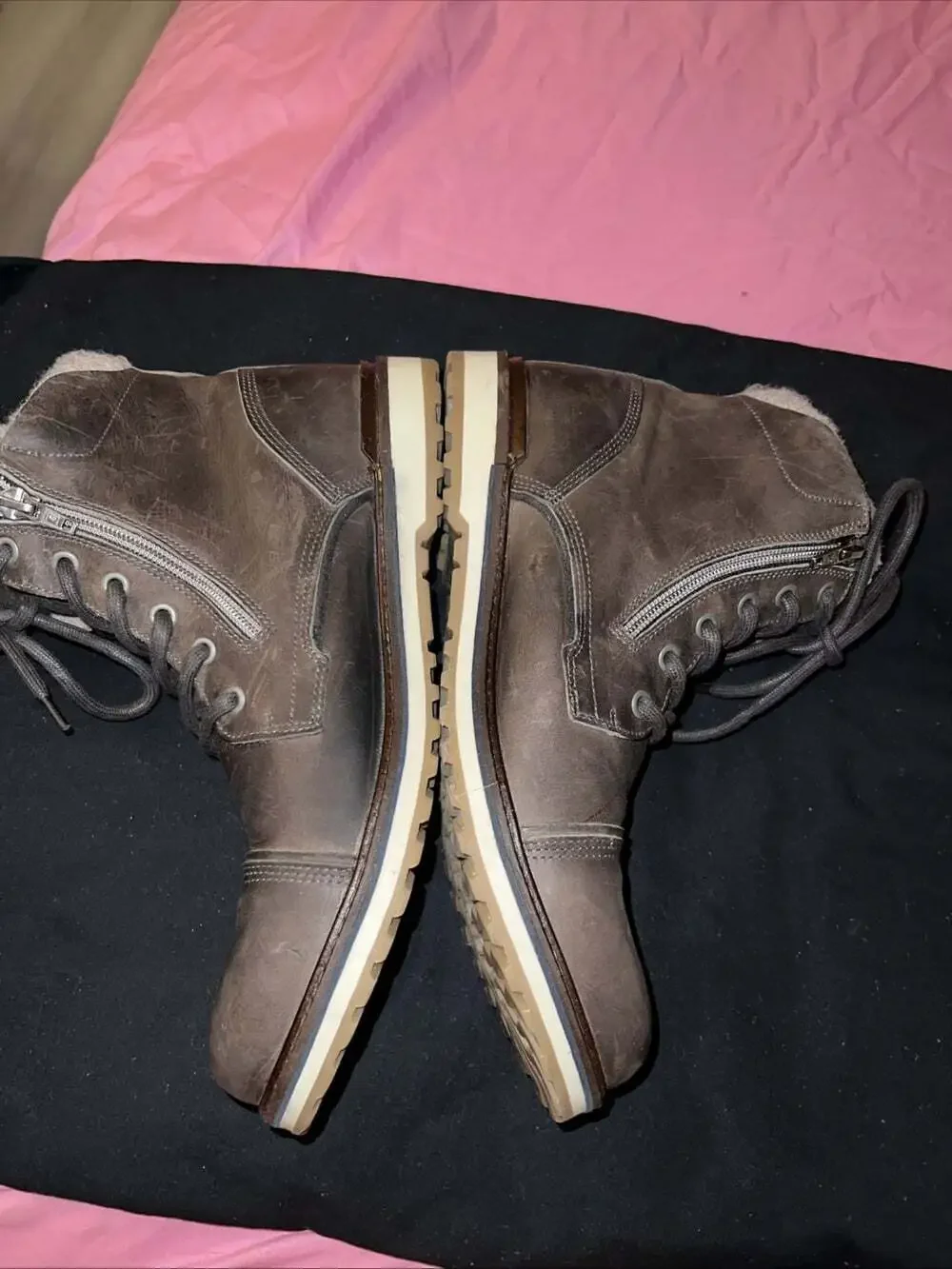 Aldo Leather Boots Mens 10.5 Brown Zip Up & Tie Casual Fall Warm Insulated